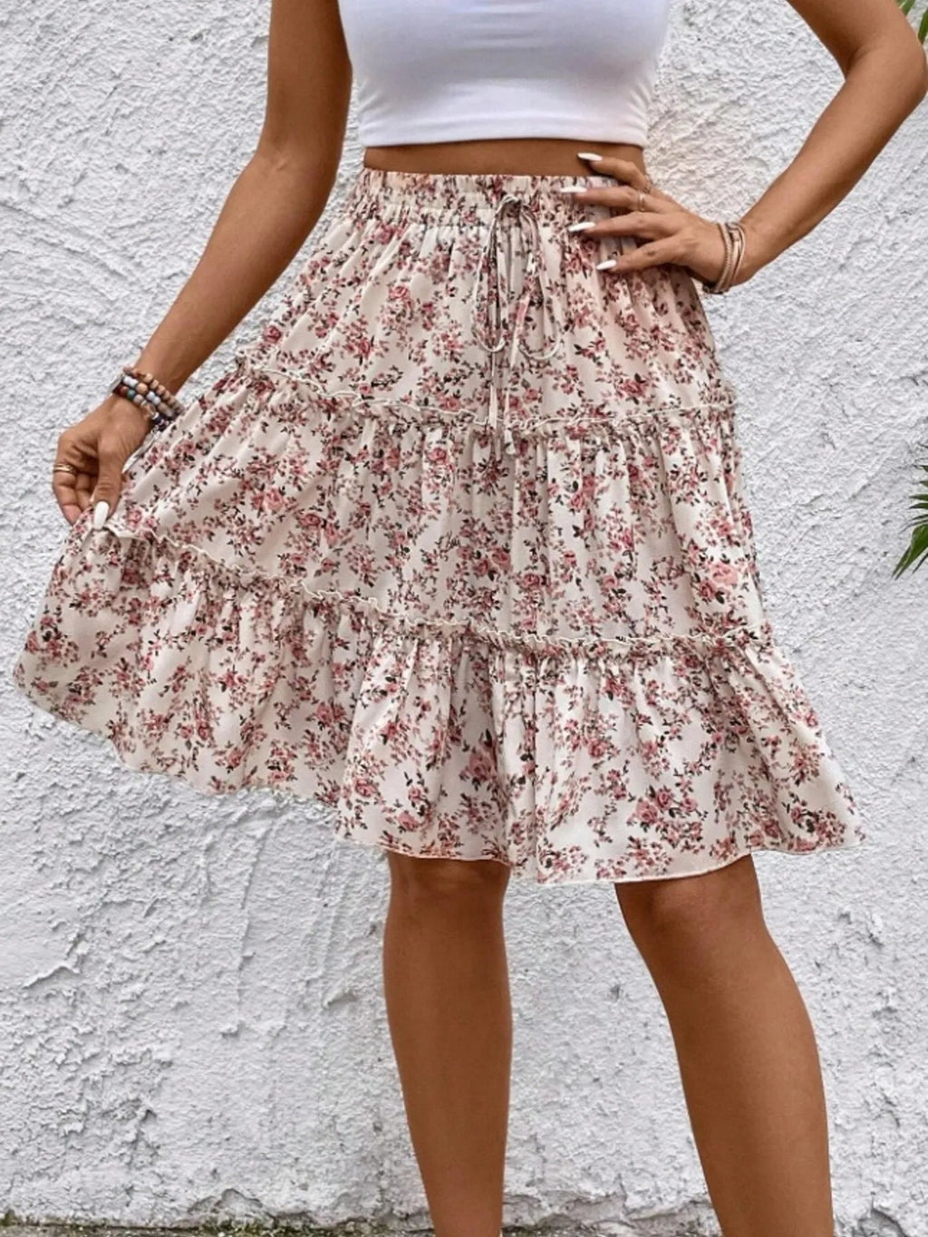 Floral Print Midi Skirt - Crowned Energy CO.