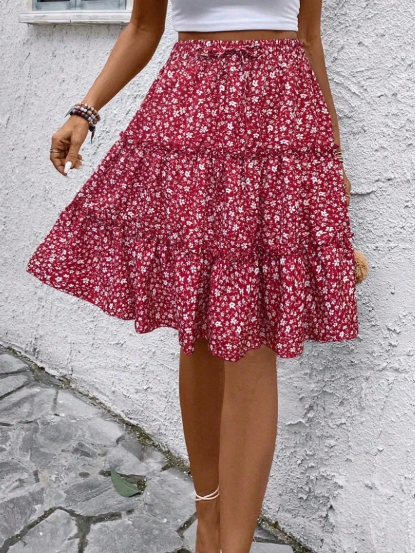 Floral Print Midi Skirt - Crowned Energy CO.