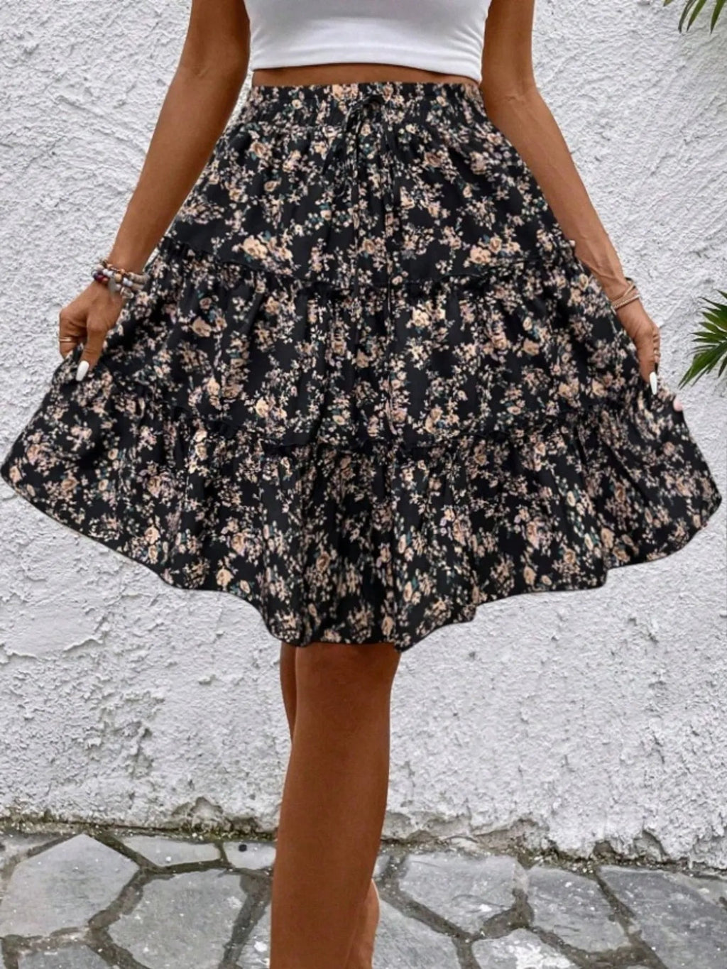 Floral Print Midi Skirt - Crowned Energy CO.
