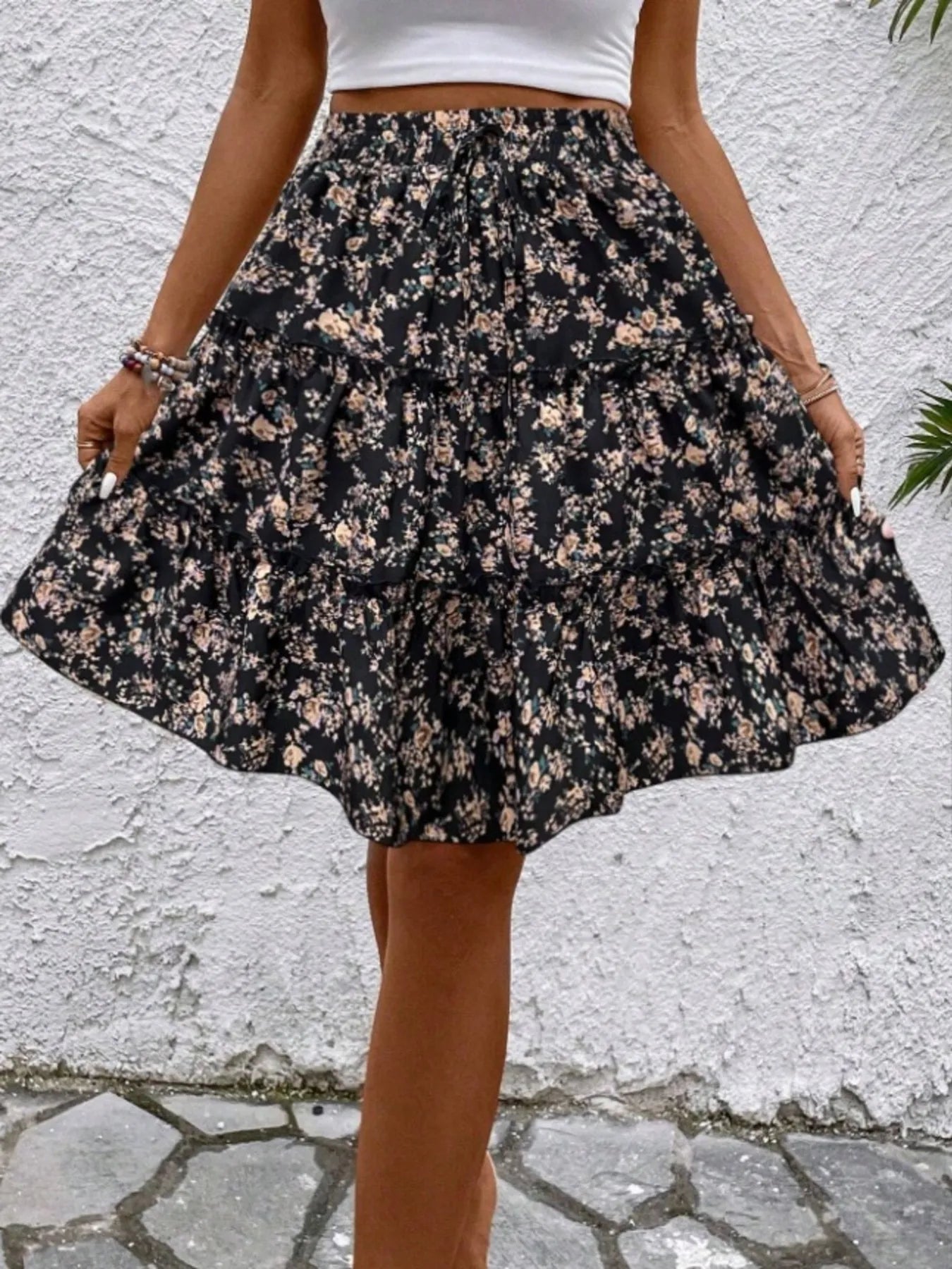 Floral Print Midi Skirt - Crowned Energy CO.