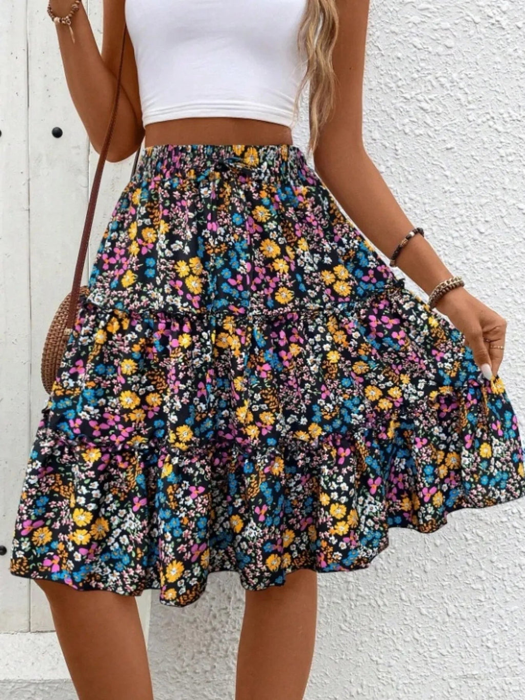 Floral Print Midi Skirt - Crowned Energy CO.