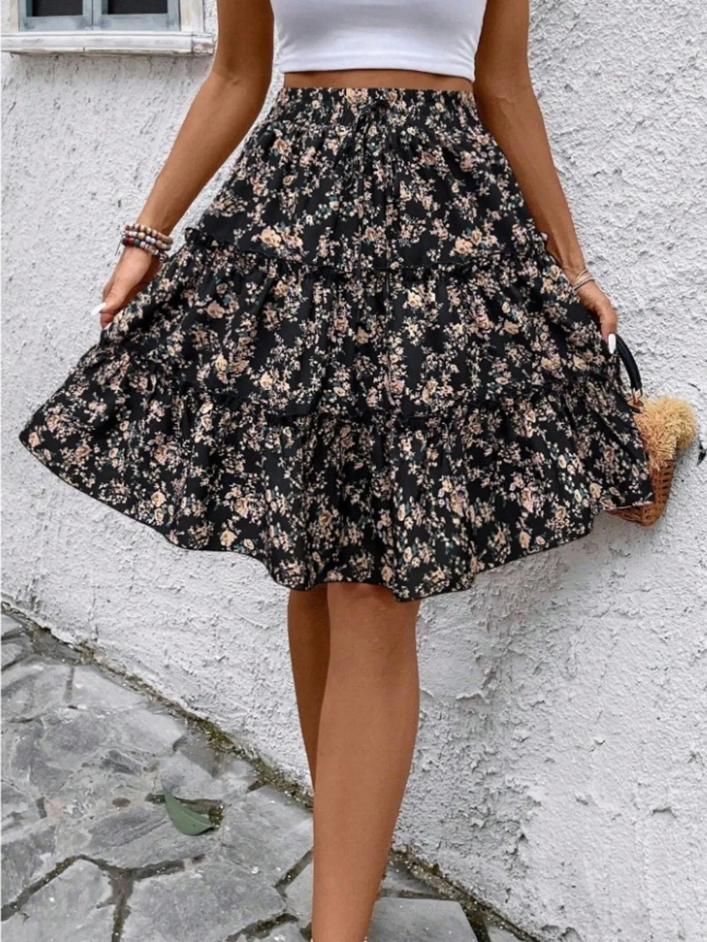 Floral Print Midi Skirt - Crowned Energy CO.