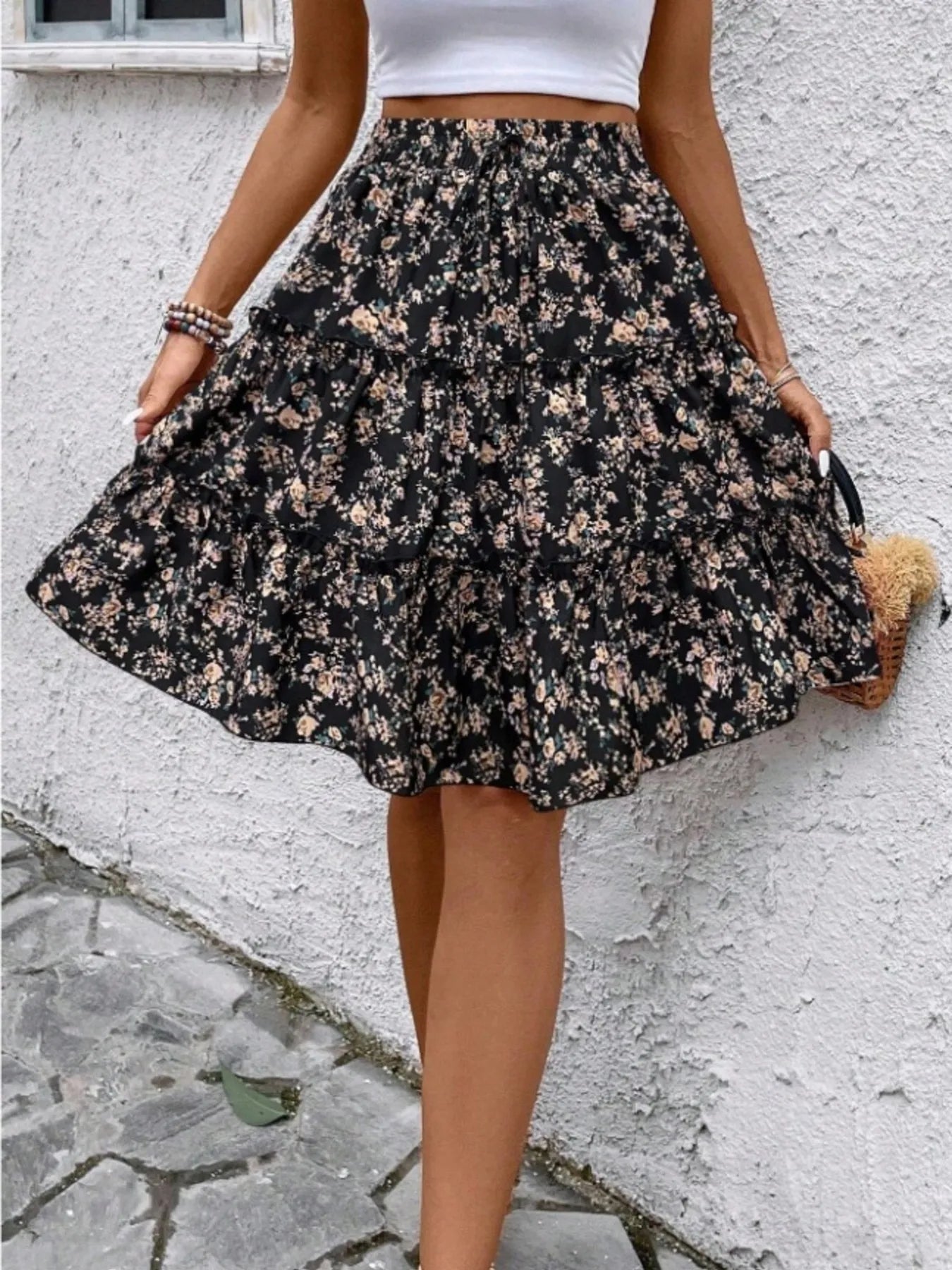 Floral Print Midi Skirt - Crowned Energy CO.