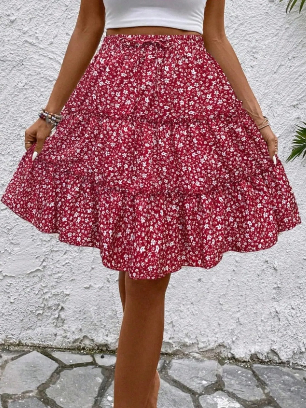 Floral Print Midi Skirt - Crowned Energy CO.