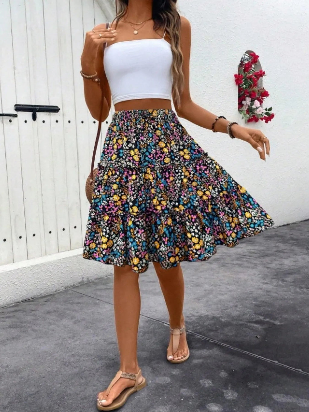 Floral Print Midi Skirt - Crowned Energy CO.