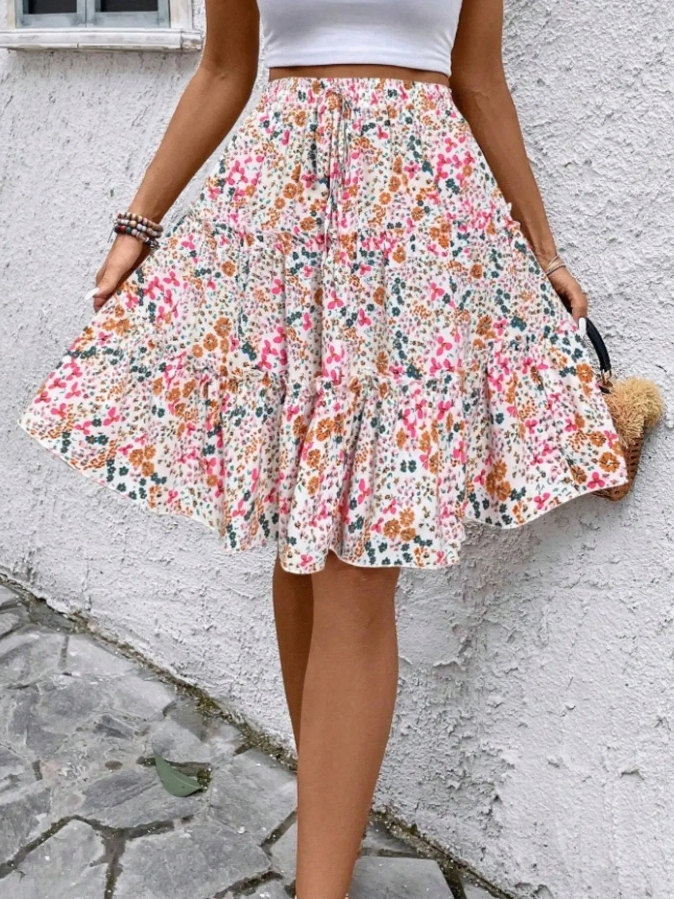 Floral Print Midi Skirt - Crowned Energy CO.