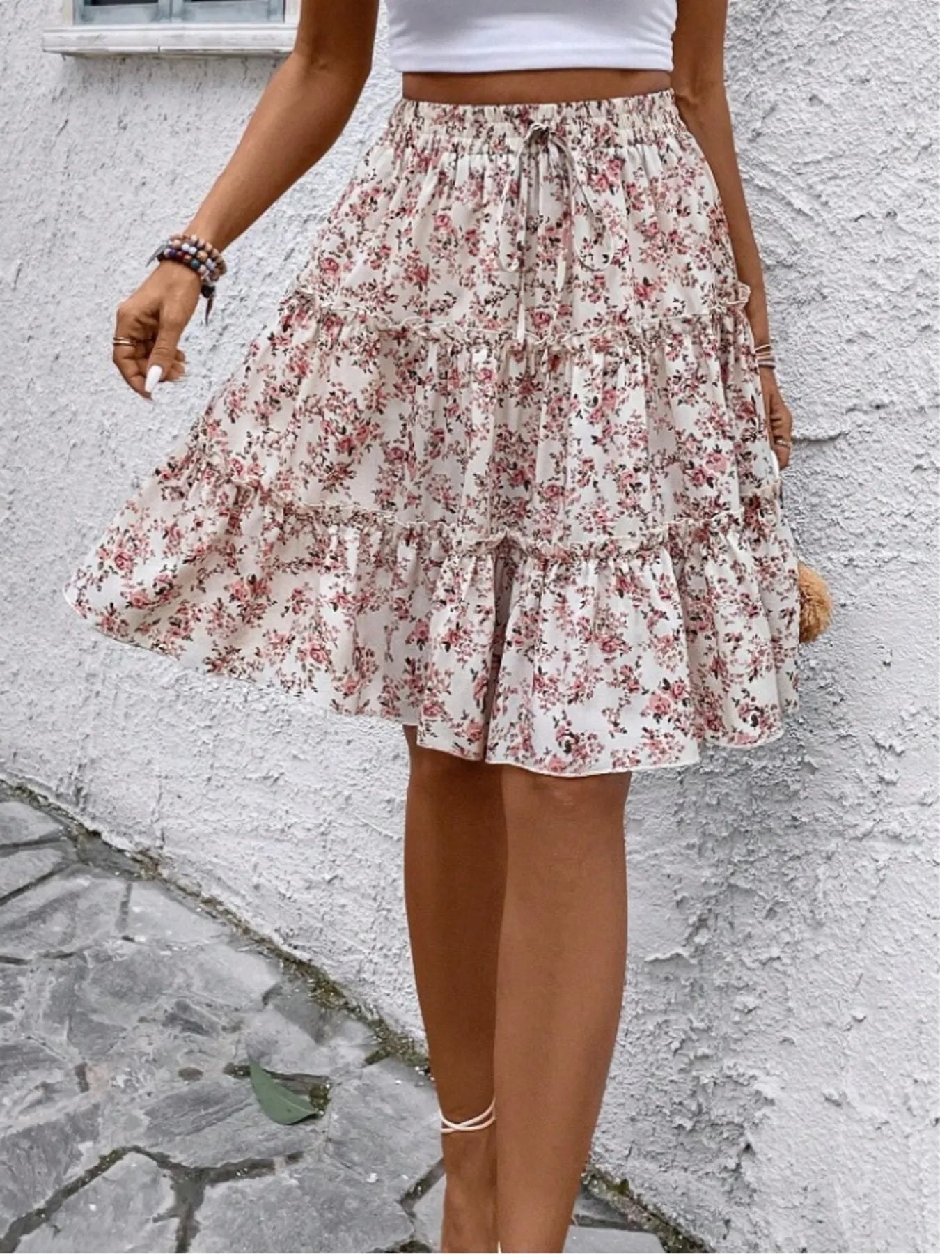 Floral Print Midi Skirt - Crowned Energy CO.