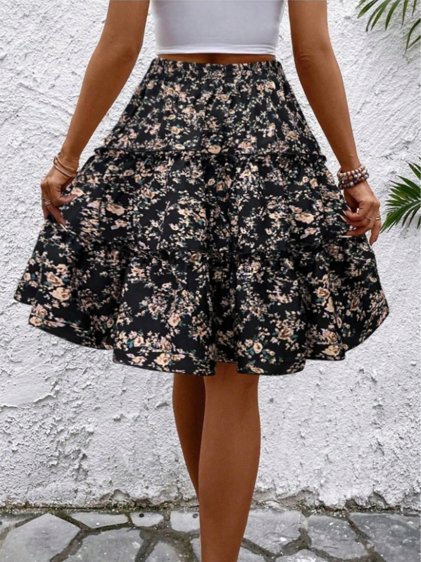 Floral Print Midi Skirt - Crowned Energy CO.