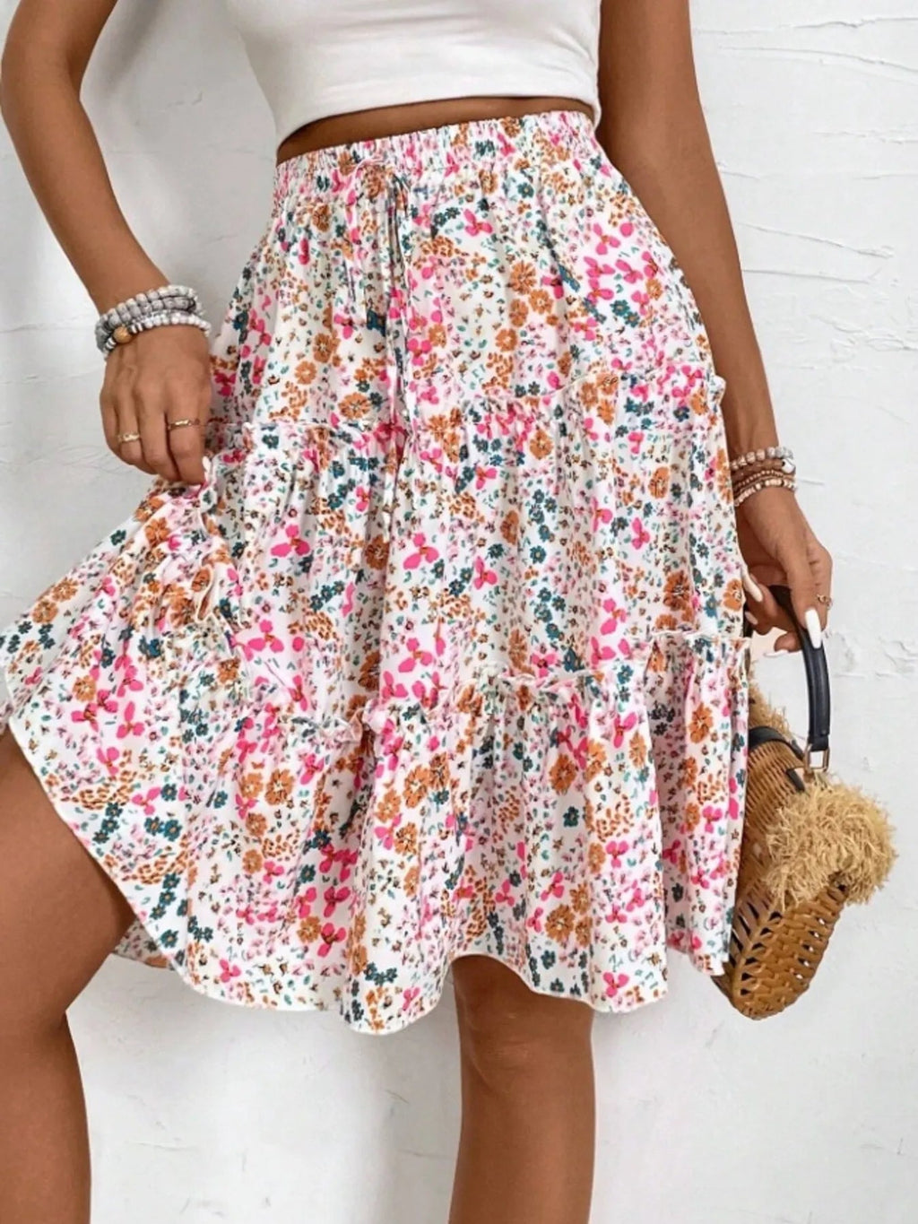 Floral Print Midi Skirt - Crowned Energy CO.