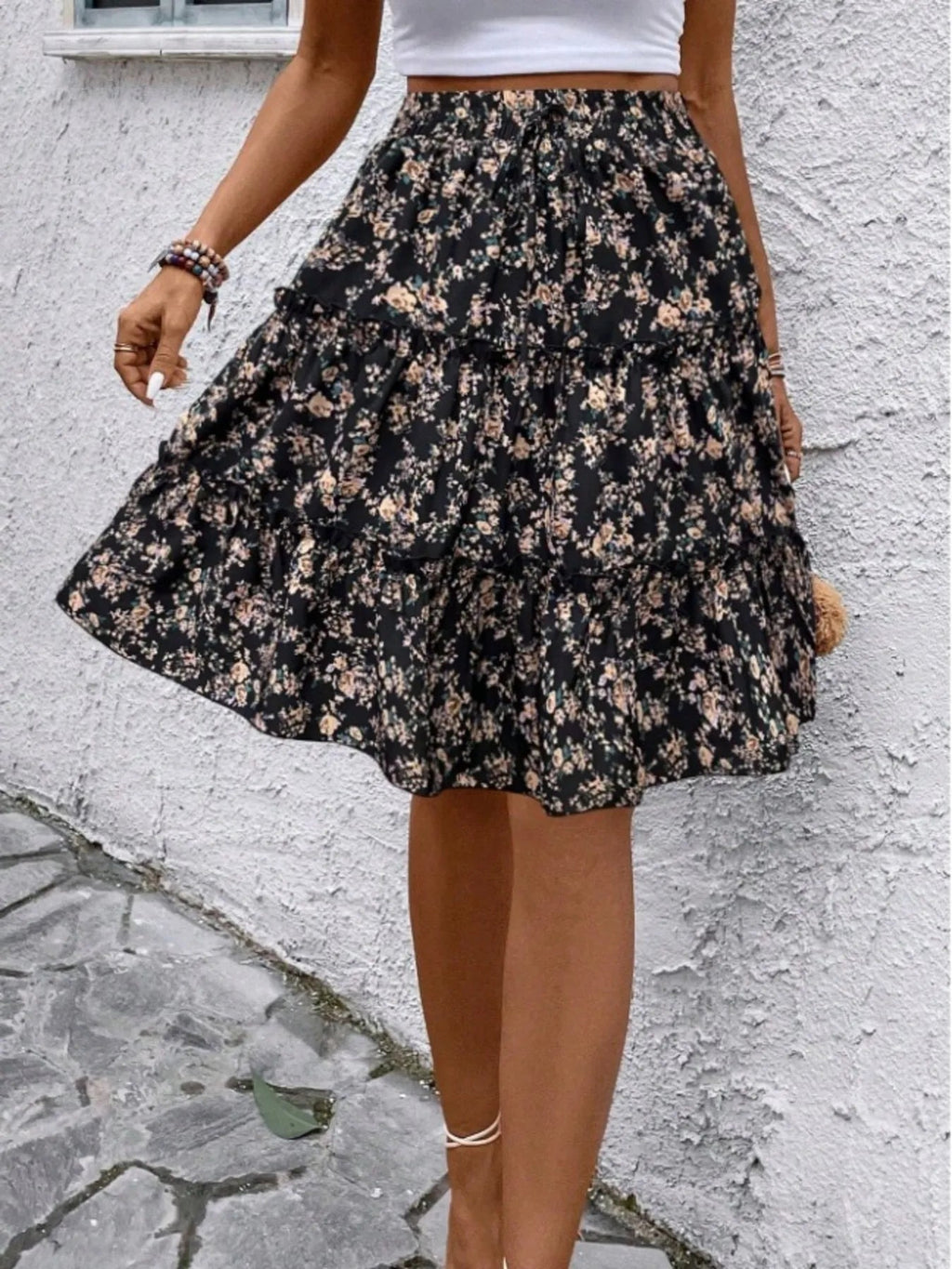 Floral Print Midi Skirt - Crowned Energy CO.