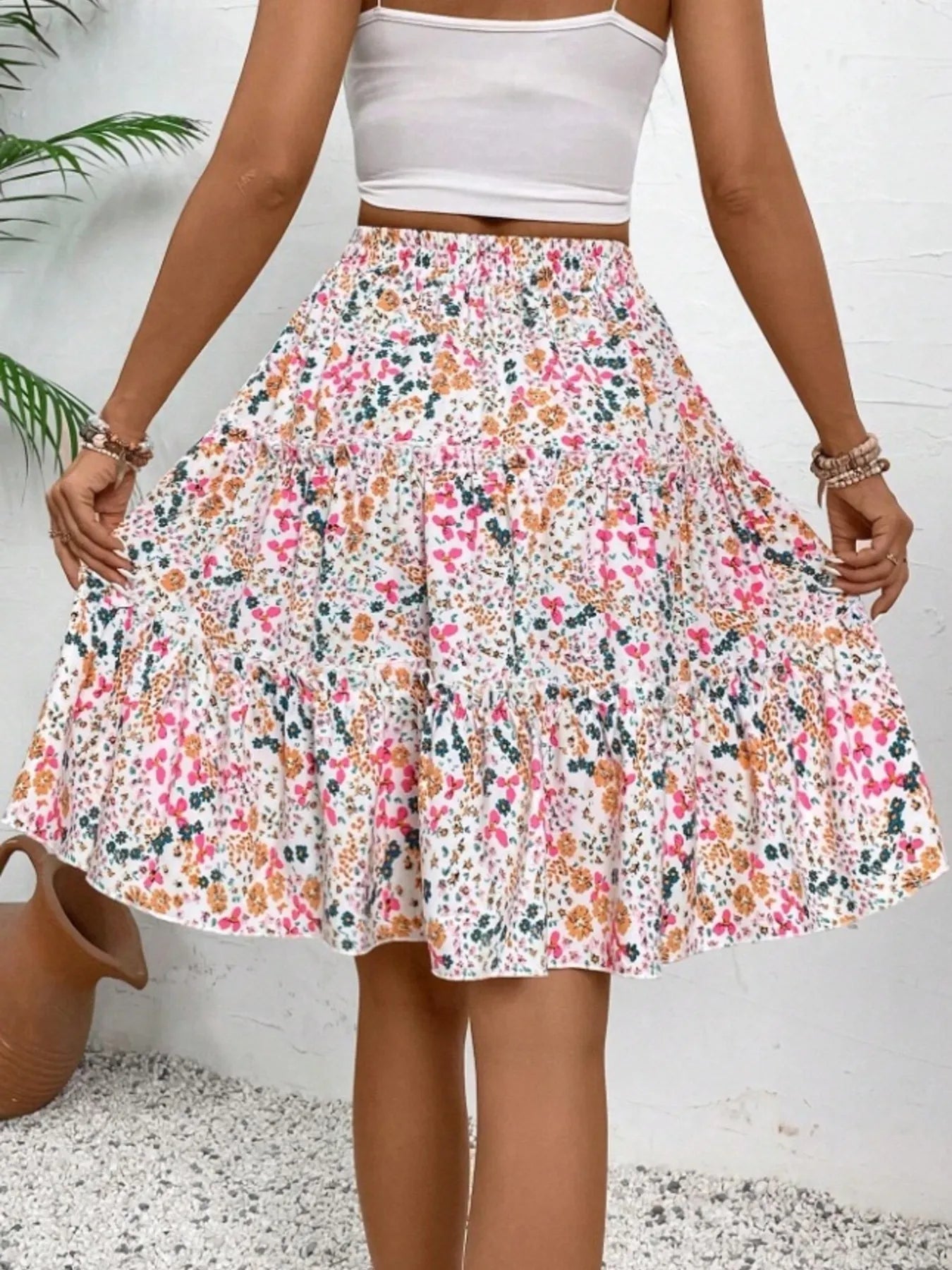 Floral Print Midi Skirt - Crowned Energy CO.