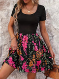 Crowned Energy CO. Hot Pink / S Trendsi Dresses/Mini Dresses Floral Print Short Sleeve Mini Dress