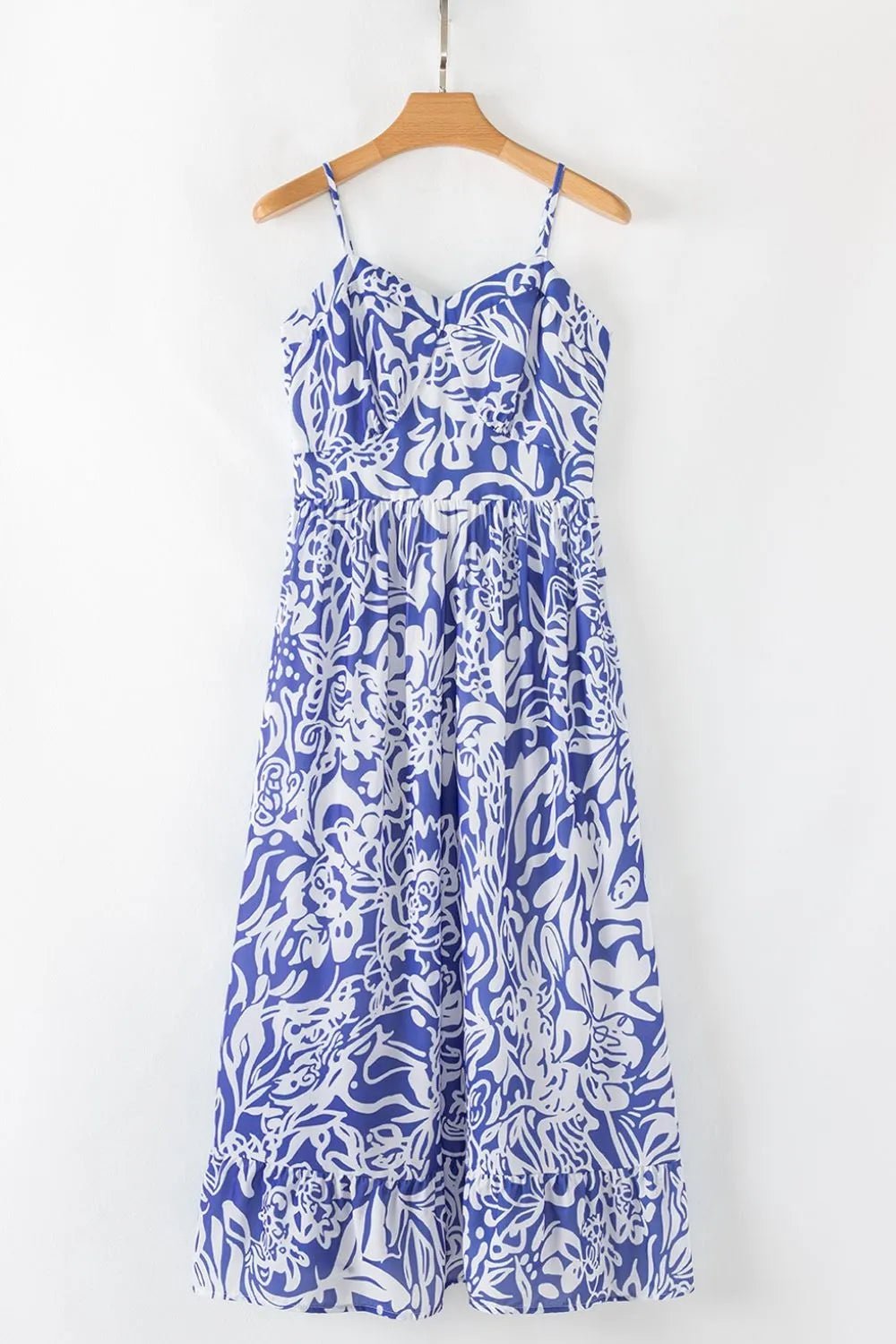 Crowned Energy CO. Dusty Blue / S Trendsi Dresses Floral Print Spaghetti Strap High Waist Dress