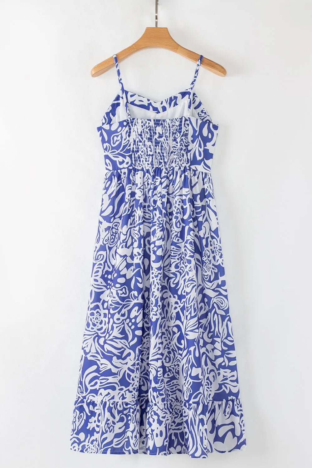 Crowned Energy CO. Dusty Blue / S Trendsi Dresses Floral Print Spaghetti Strap High Waist Dress