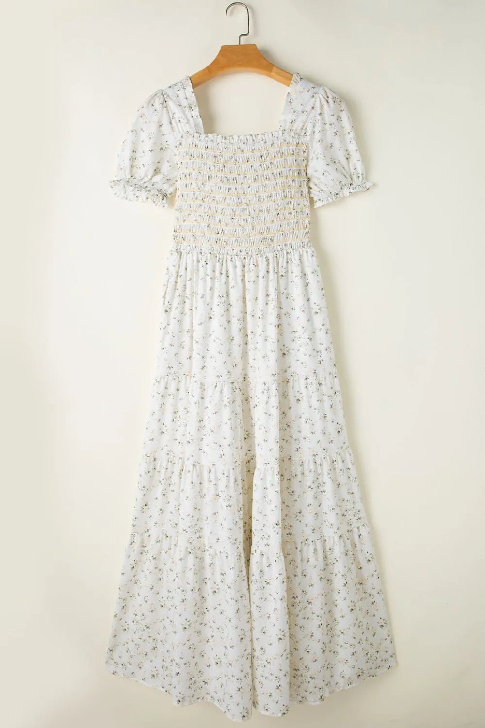 Floral Smocked Short Puff Sleeve Maxi Dress - Crowned Energy CO.