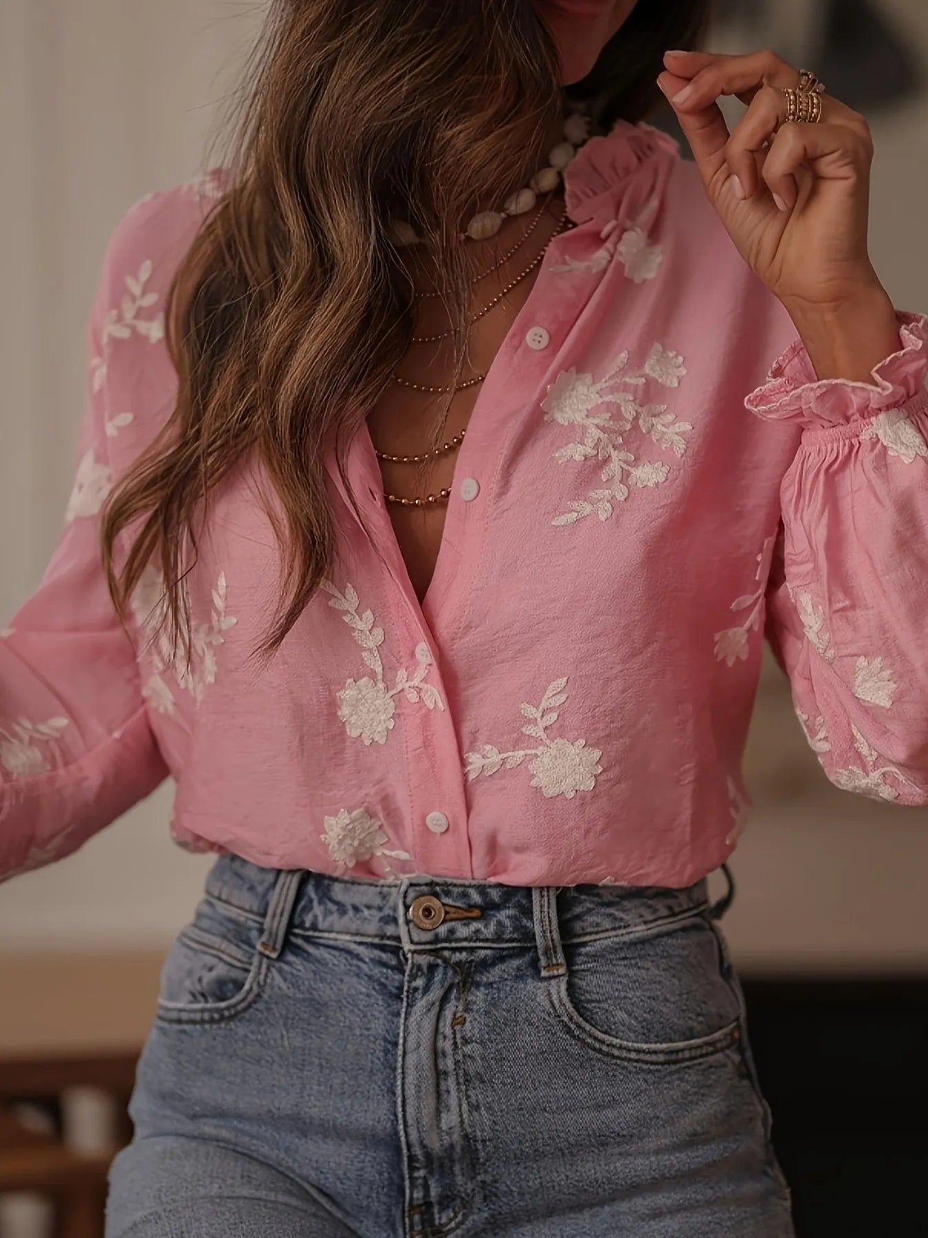Flower Button Up Long Sleeve Shirt - Crowned Energy CO.