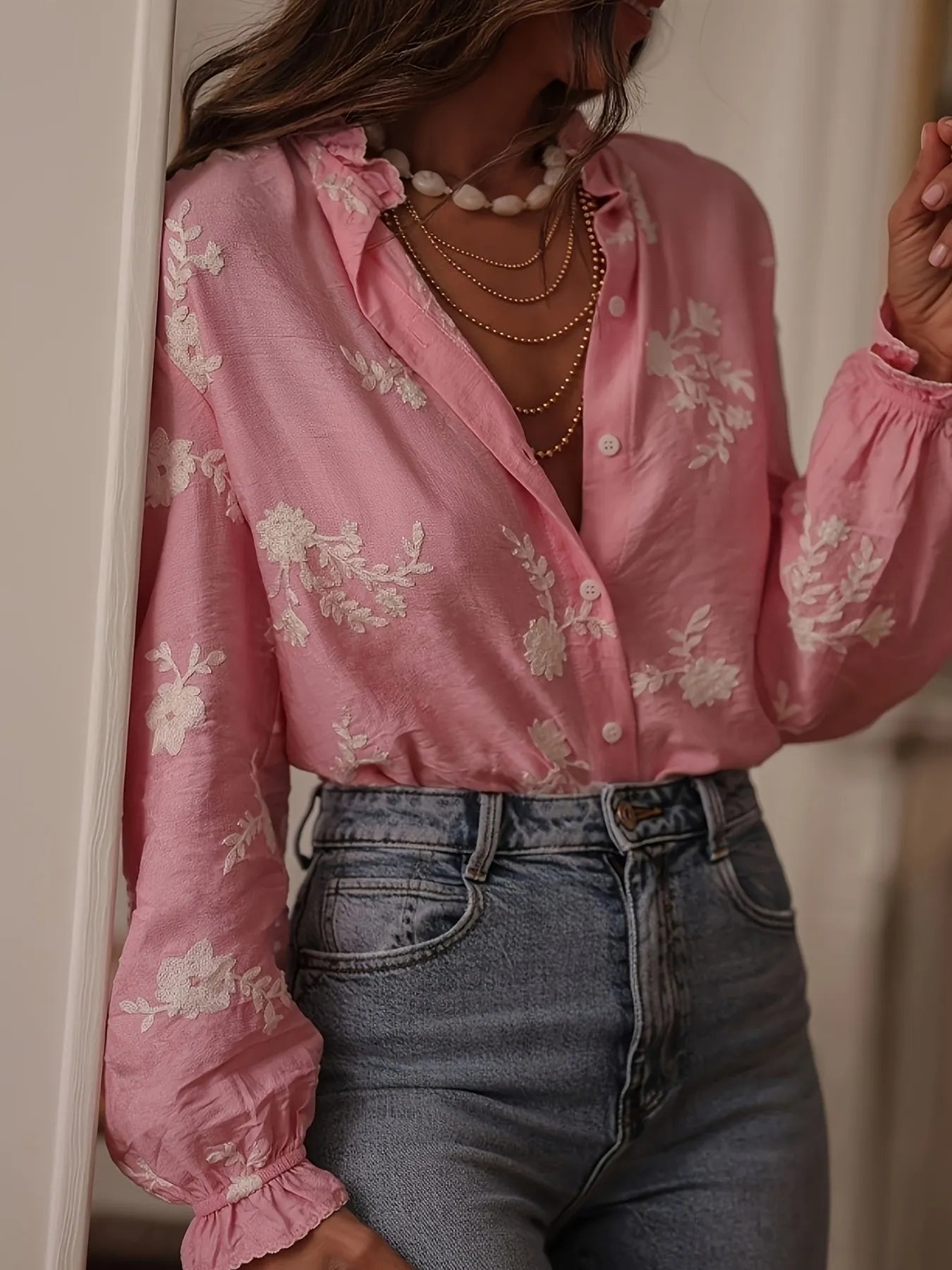 Flower Button Up Long Sleeve Shirt - Crowned Energy CO.
