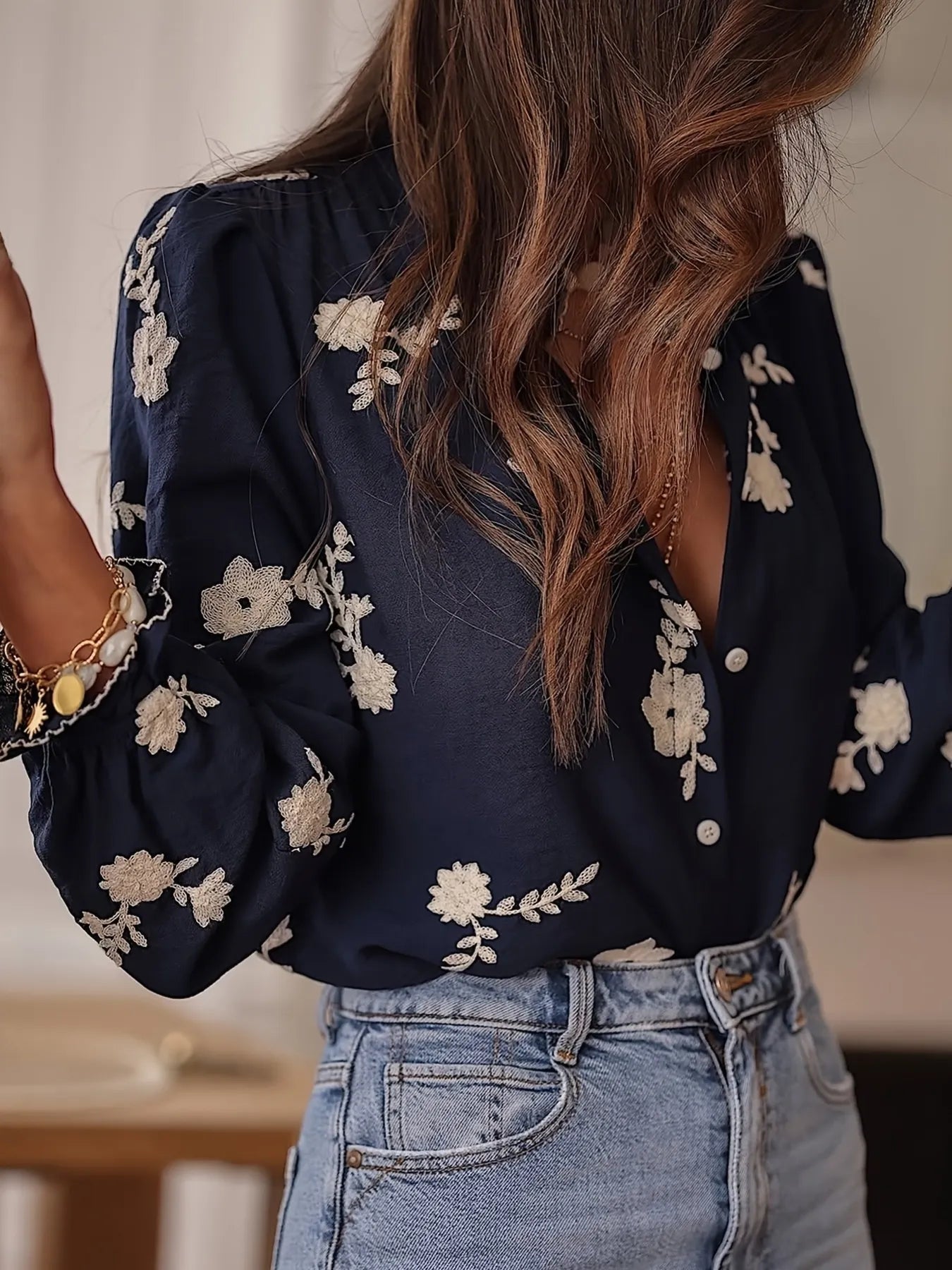 Flower Button Up Long Sleeve Shirt - Crowned Energy CO.
