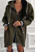Four Leaf Clover Contrast Cuffed Drop Shoulder Zip up Tunic Hoodie - Crowned Energy CO.