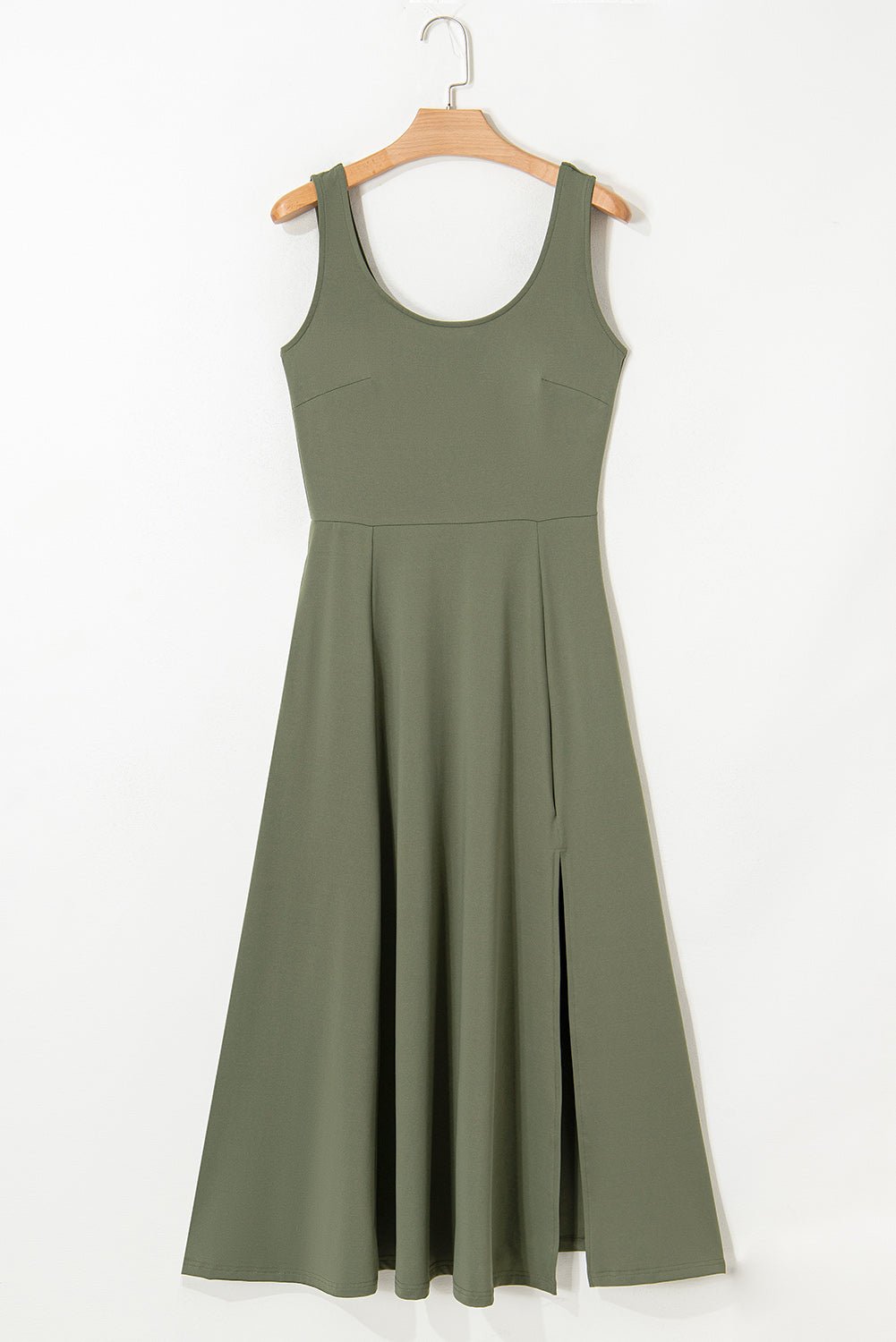 Four Leaf Clover Sleeveless Scoop Neck Flared Split Midi Dress - Crowned Energy CO.