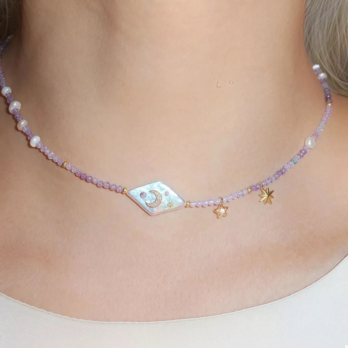 Crowned Energy CO. Lavender / One Size Trendsi Accessories Freshwater Pearl Star Moon Beaded Necklace