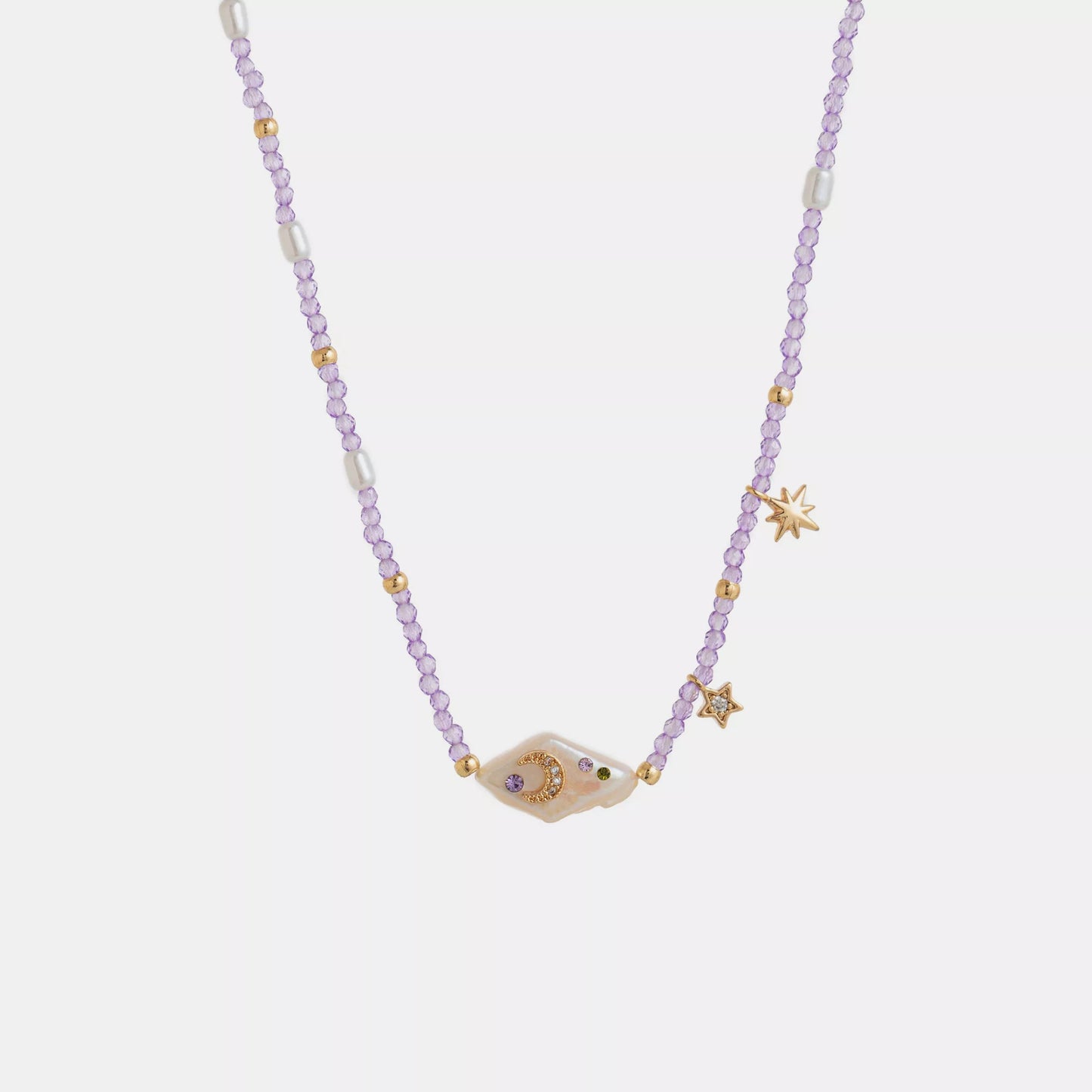 Crowned Energy CO. Lavender / One Size Trendsi Accessories Freshwater Pearl Star Moon Beaded Necklace