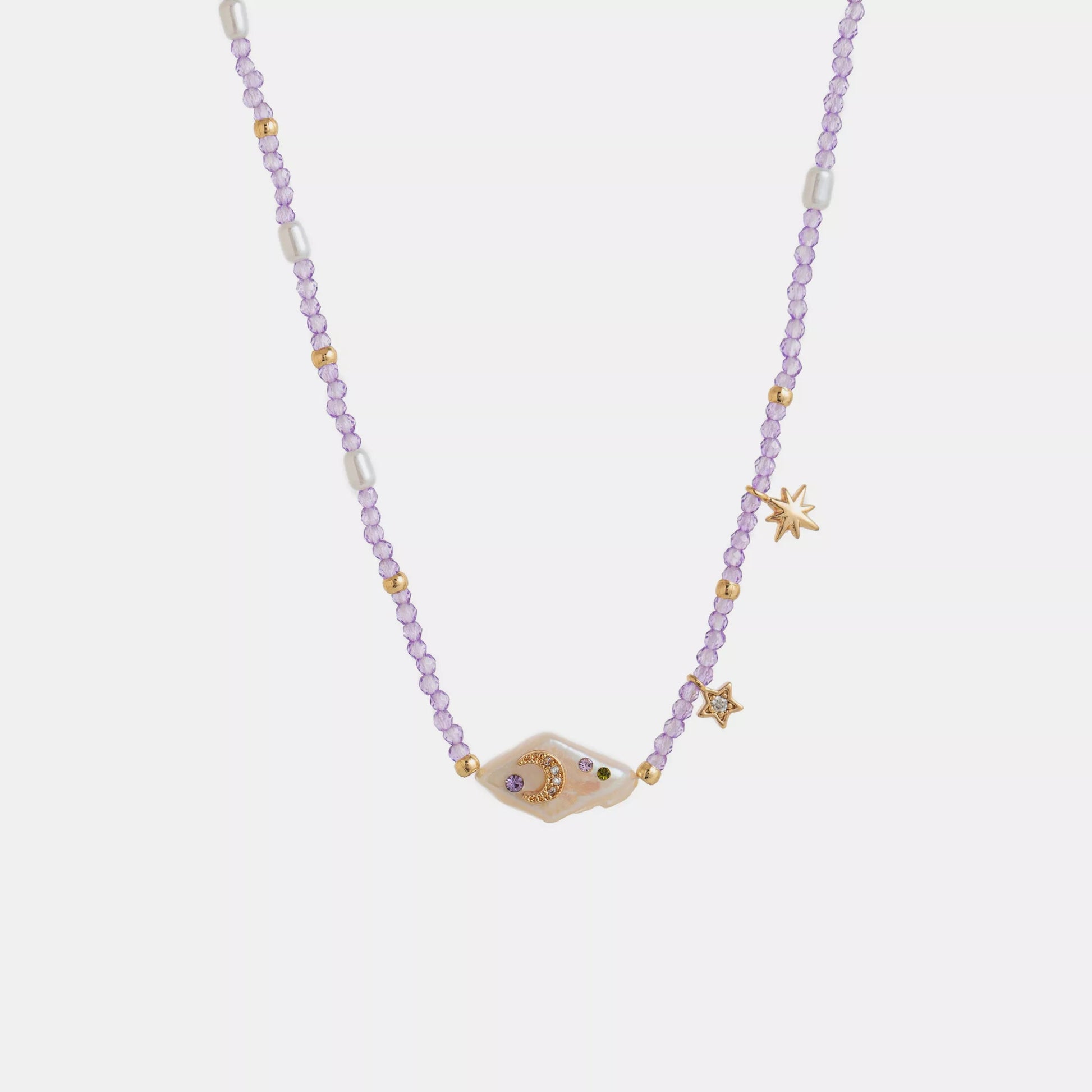 Crowned Energy CO. Lavender / One Size Trendsi Accessories Freshwater Pearl Star Moon Beaded Necklace