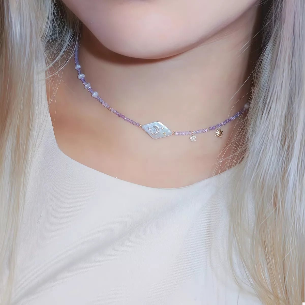 Crowned Energy CO. Lavender / One Size Trendsi Accessories Freshwater Pearl Star Moon Beaded Necklace