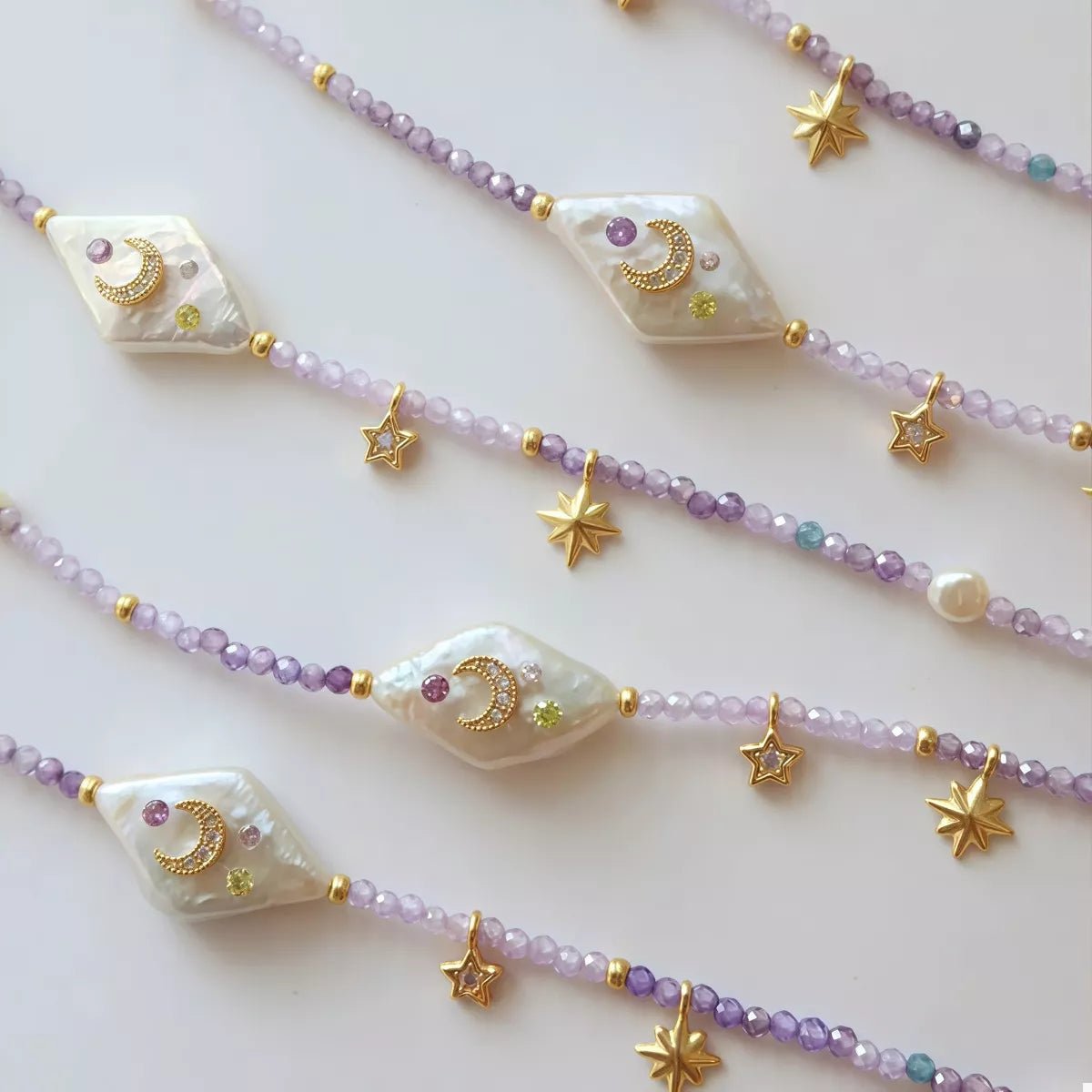 Crowned Energy CO. Lavender / One Size Trendsi Accessories Freshwater Pearl Star Moon Beaded Necklace