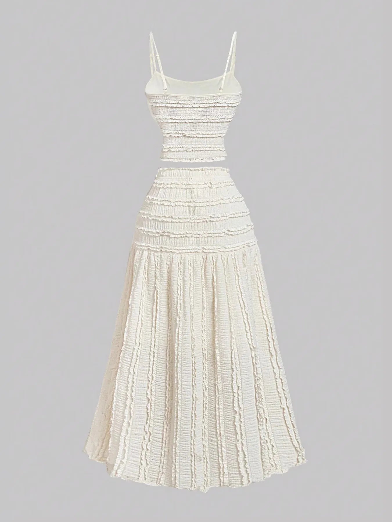 Crowned Energy CO. Off-white / XS Trendsi Two Piece Sets/Two Piece Dresses Frill Scoop Neck Cami and Skirt Set