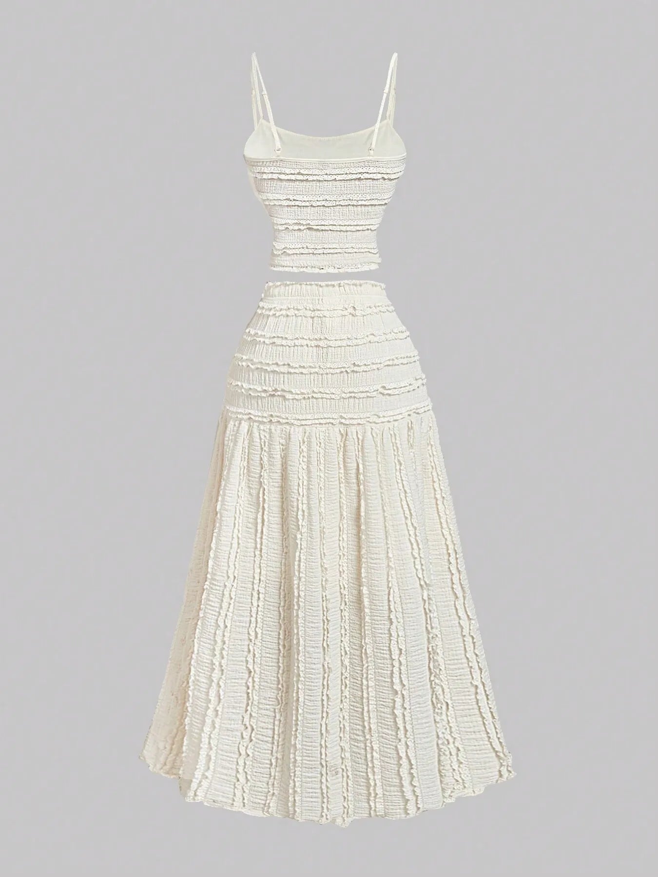 Crowned Energy CO. Off-white / XS Trendsi Two Piece Sets/Two Piece Dresses Frill Scoop Neck Cami and Skirt Set