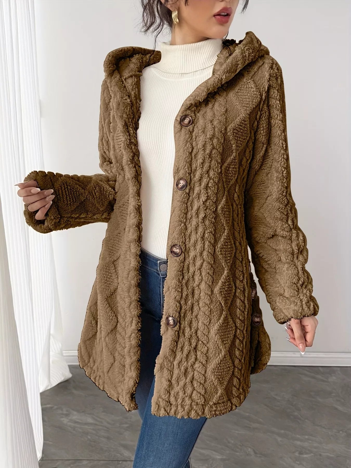 Full Size Button - Down Hooded Outerwear Plus Size - Crowned Energy CO.