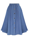 Full Size Button - Front Denim A - Line Skirt Plus Size - Crowned Energy CO.