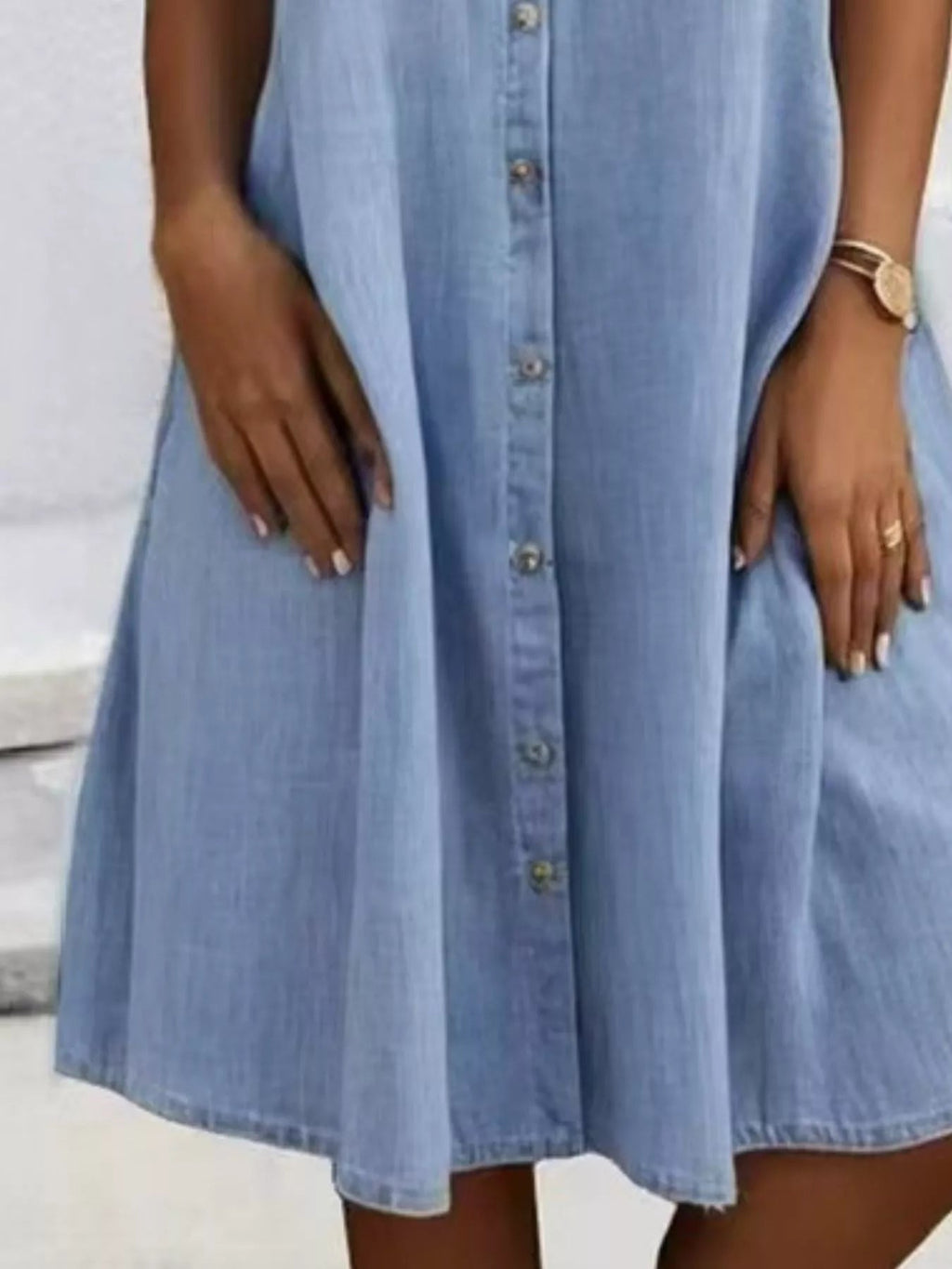 Crowned Energy CO. Light Blue / S Trendsi Dresses Full Size Button-Front Short Sleeve Denim Dress Plus Size