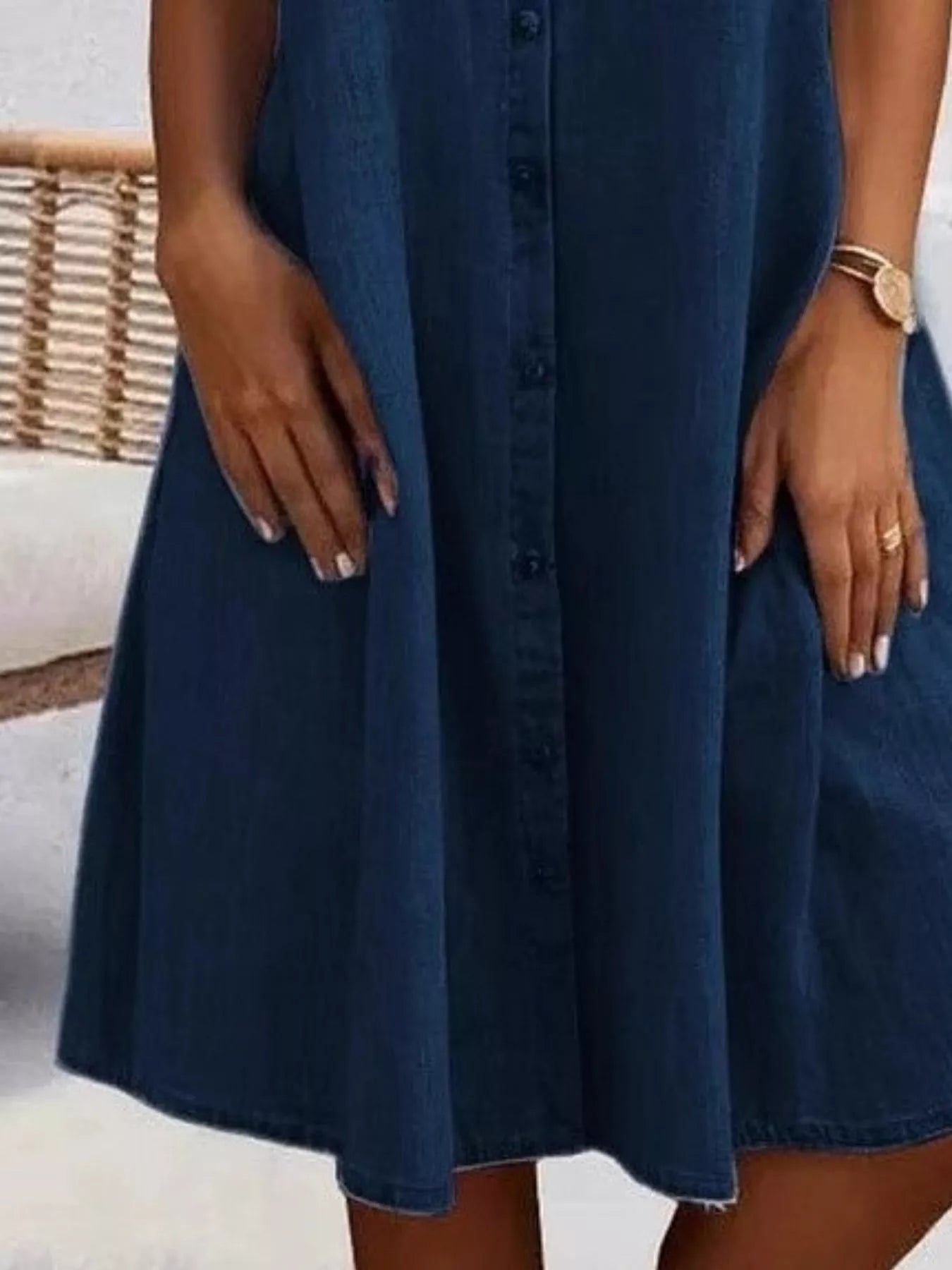 Crowned Energy CO. Light Blue / S Trendsi Dresses Full Size Button-Front Short Sleeve Denim Dress Plus Size