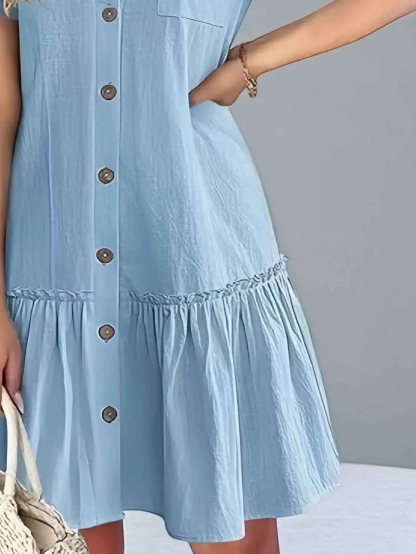 Crowned Energy CO. White / S Trendsi Dresses Full Size Button-Front Short Sleeve Tiered Dress Plus Size
