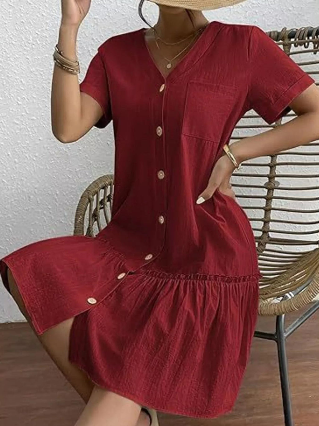 Crowned Energy CO. White / S Trendsi Dresses Full Size Button-Front Short Sleeve Tiered Dress Plus Size