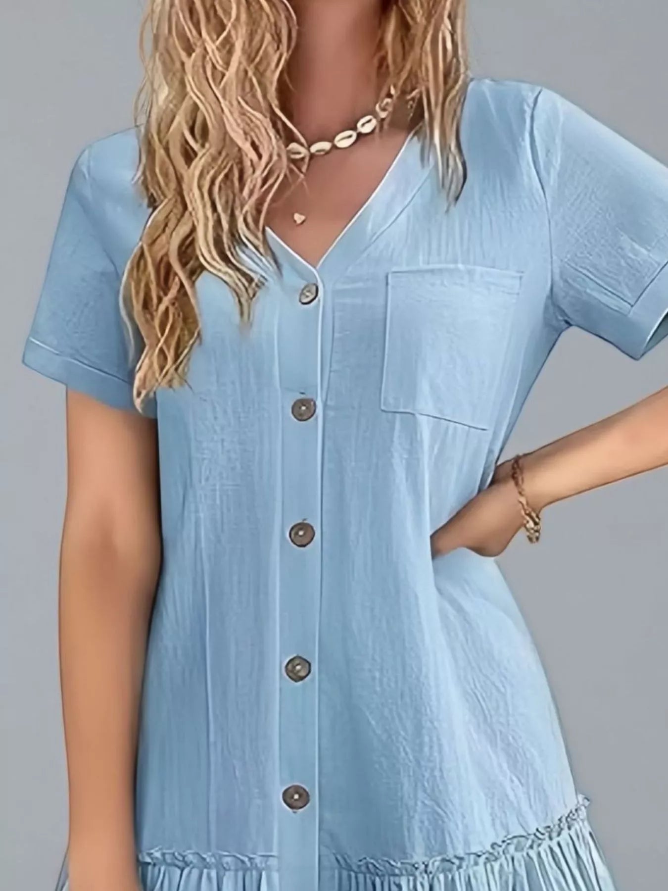 Crowned Energy CO. White / S Trendsi Dresses Full Size Button-Front Short Sleeve Tiered Dress Plus Size