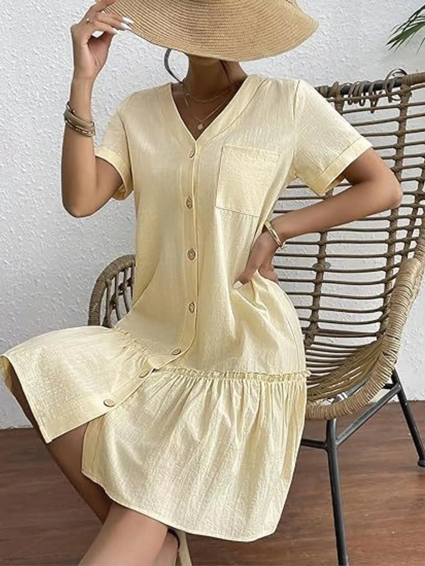 Crowned Energy CO. White / S Trendsi Dresses Full Size Button-Front Short Sleeve Tiered Dress Plus Size