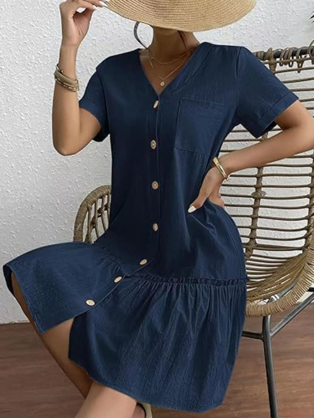 Crowned Energy CO. White / S Trendsi Dresses Full Size Button-Front Short Sleeve Tiered Dress Plus Size