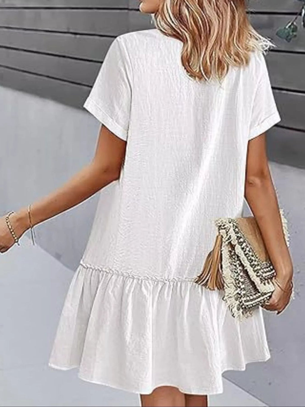 Crowned Energy CO. White / S Trendsi Dresses Full Size Button-Front Short Sleeve Tiered Dress Plus Size
