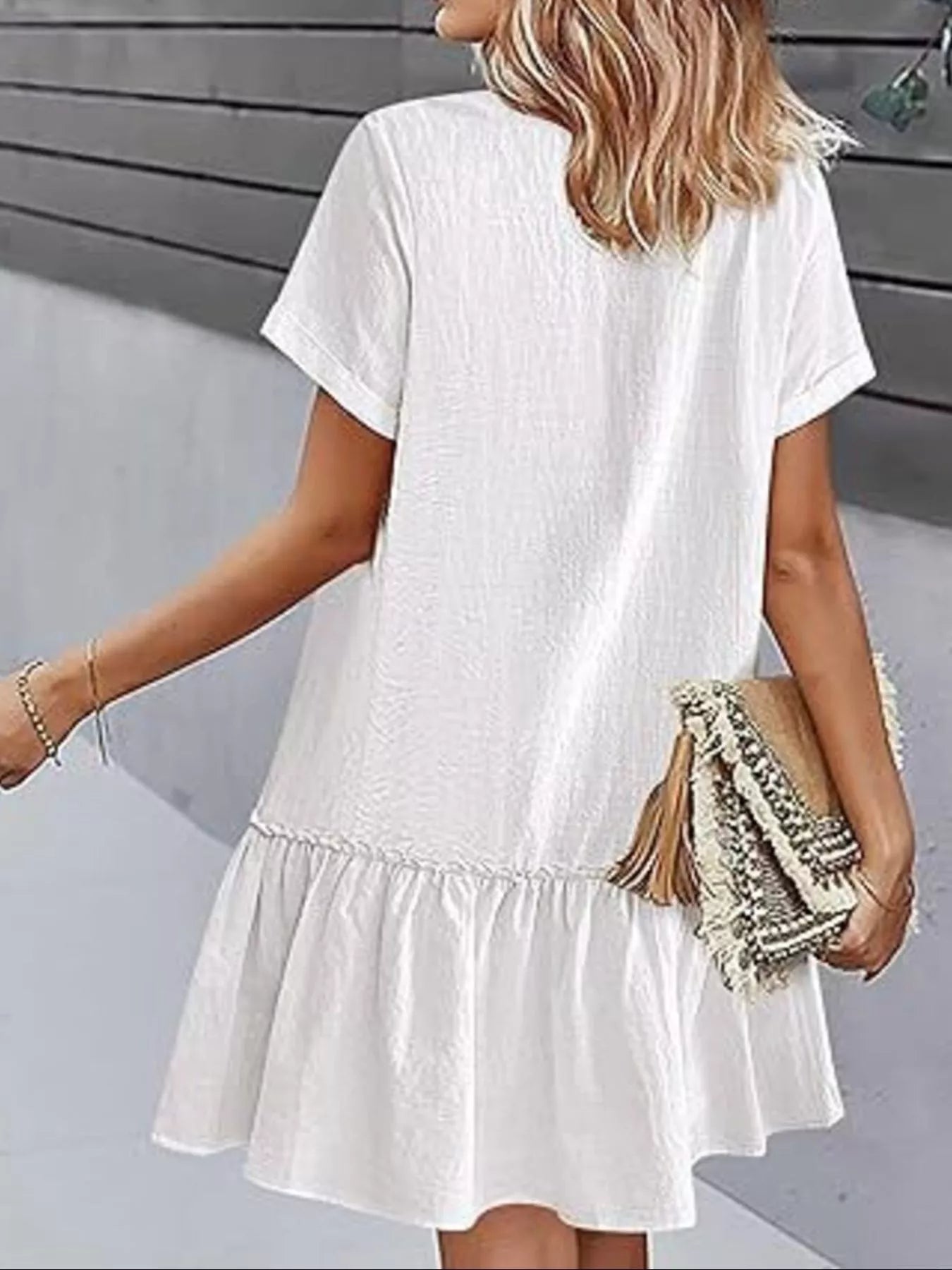 Crowned Energy CO. White / S Trendsi Dresses Full Size Button-Front Short Sleeve Tiered Dress Plus Size