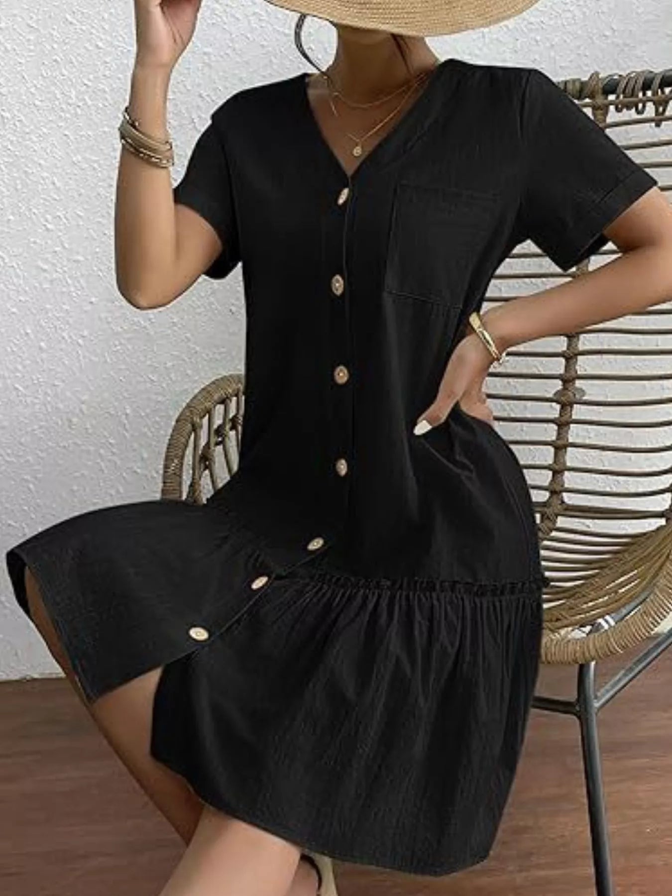 Crowned Energy CO. White / S Trendsi Dresses Full Size Button-Front Short Sleeve Tiered Dress Plus Size