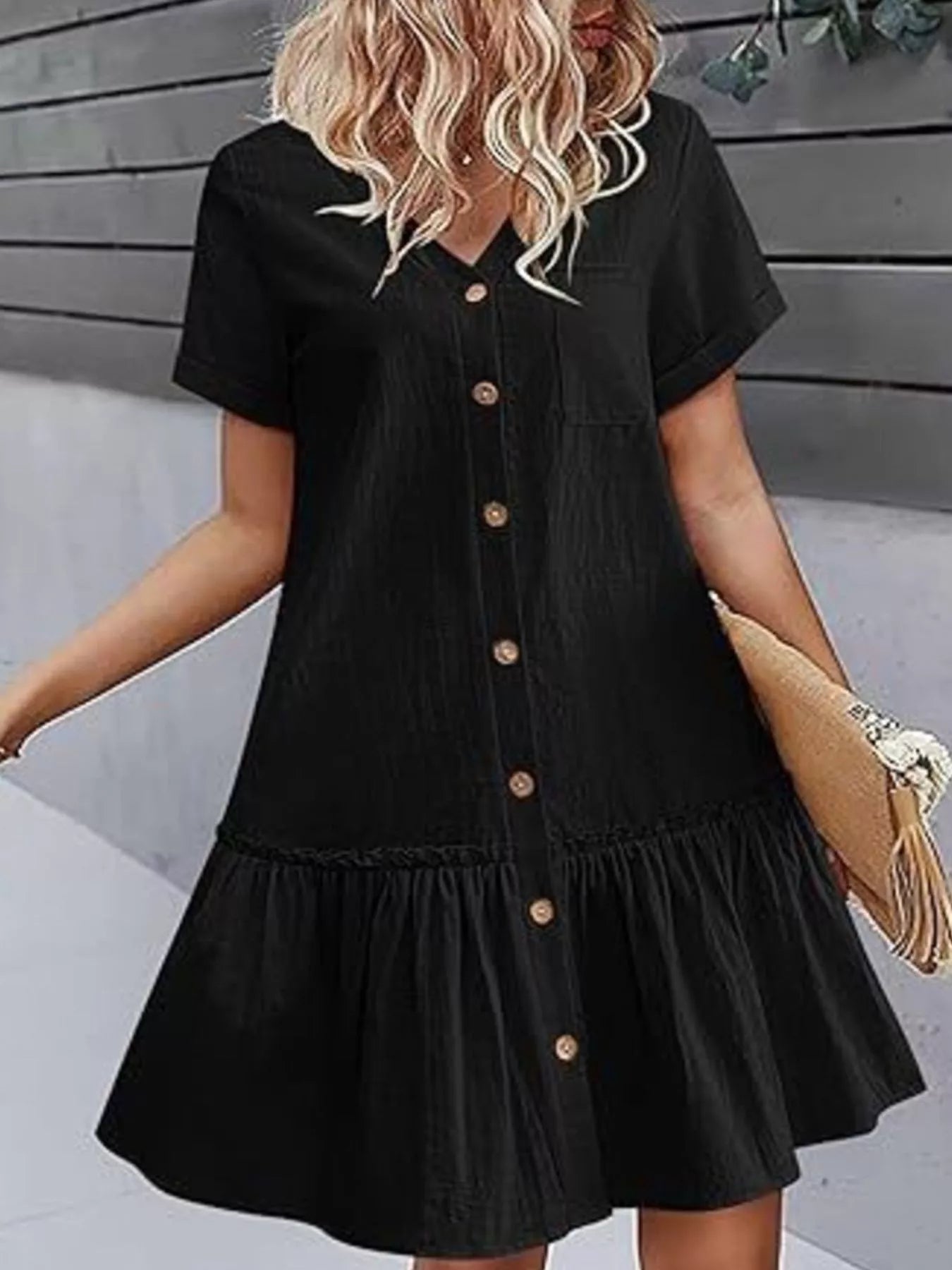 Crowned Energy CO. White / S Trendsi Dresses Full Size Button-Front Short Sleeve Tiered Dress Plus Size