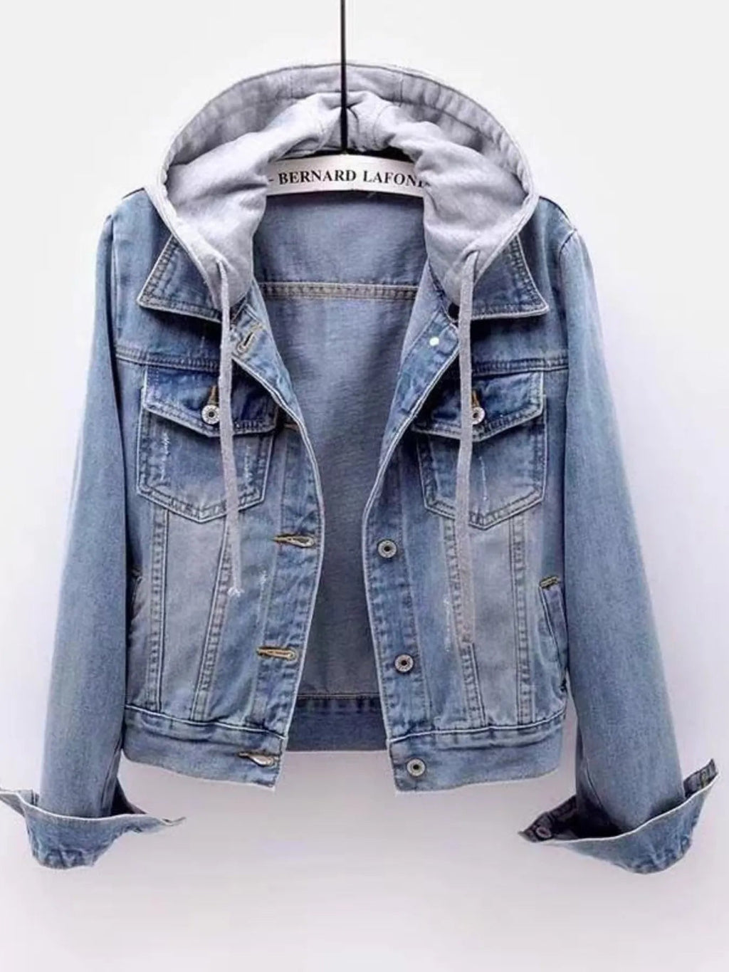 Crowned Energy CO. Light Blue / S Trendsi COAT & JACKETS Full Size Button Up Drawstring Hooded Denim Jacket Plus Size