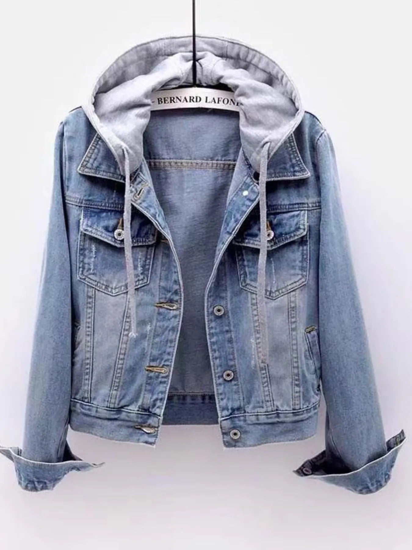 Crowned Energy CO. Light Blue / S Trendsi COAT & JACKETS Full Size Button Up Drawstring Hooded Denim Jacket Plus Size