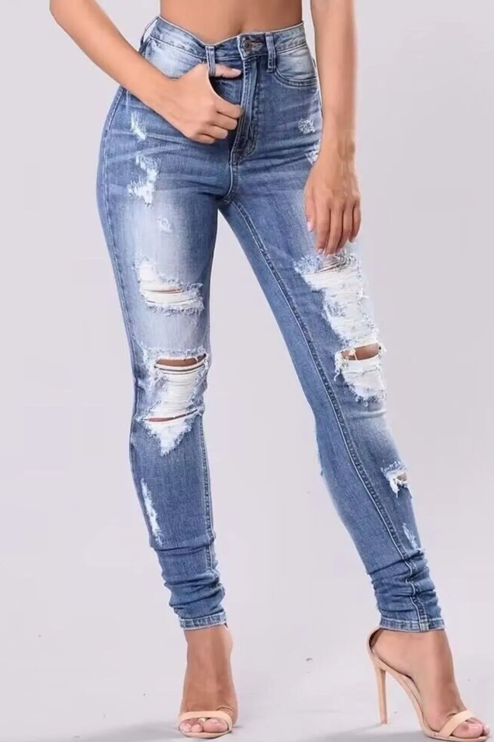 Full Size Distressed Skinny Jeans Plus Size - Crowned Energy CO.