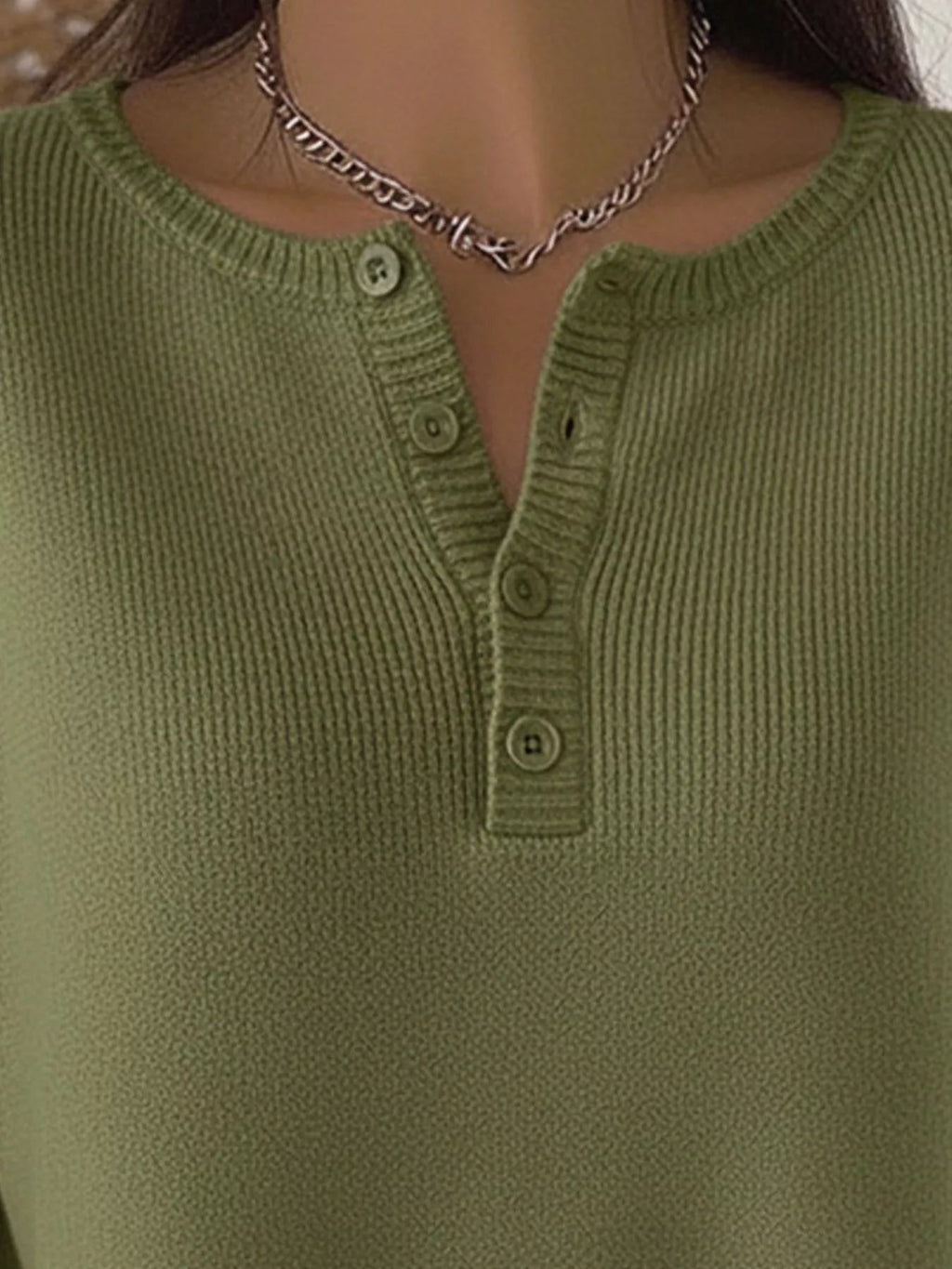 Full Size Half Button Long Sleeve Knit Top Plus Size - Crowned Energy CO.