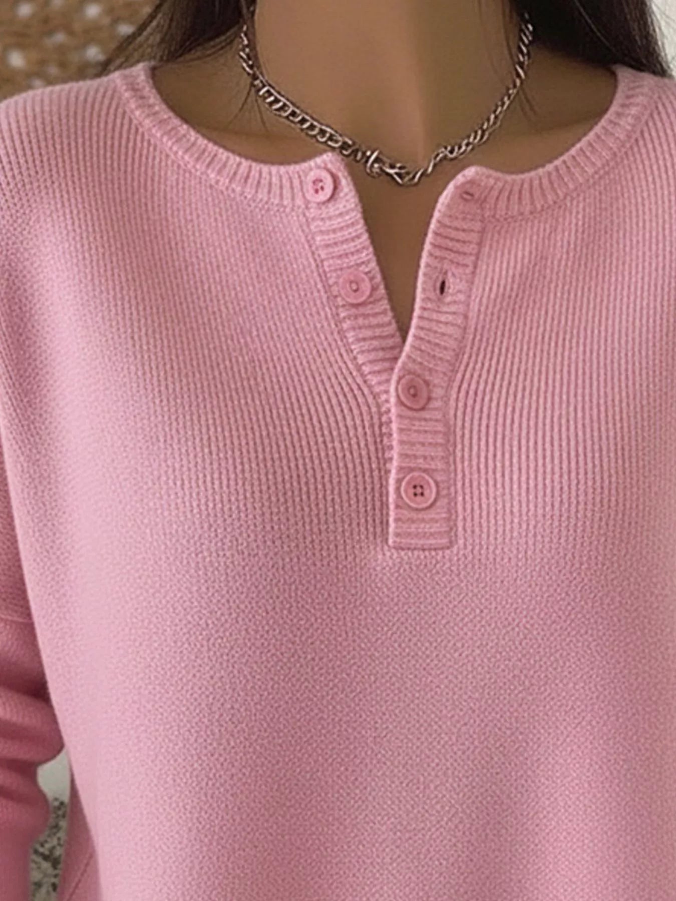 Full Size Half Button Long Sleeve Knit Top Plus Size - Crowned Energy CO.