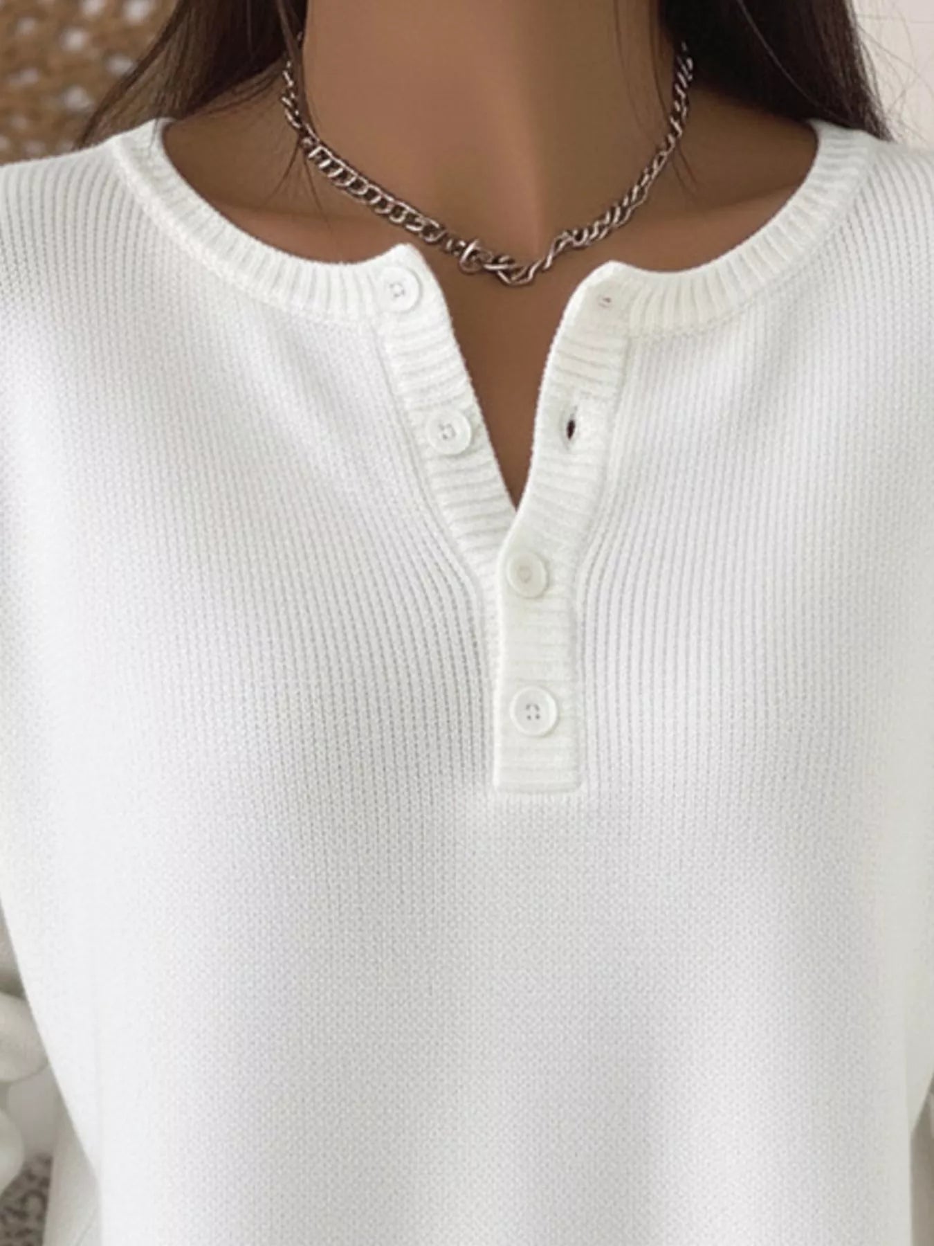 Full Size Half Button Long Sleeve Knit Top Plus Size - Crowned Energy CO.